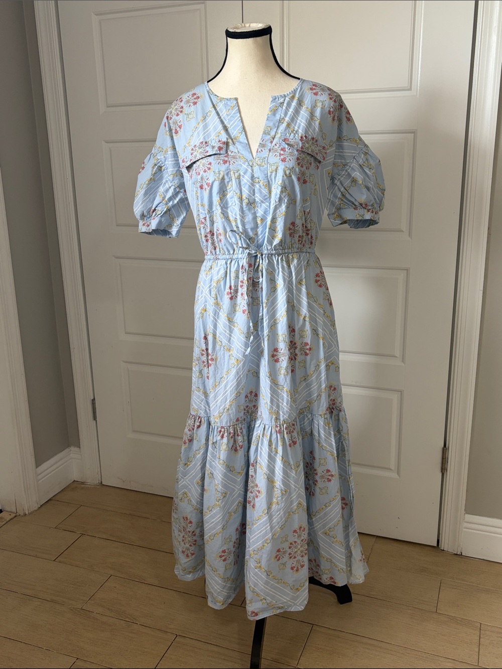 loft Light Blue Floral Tiered Midi Dress small country prairie
